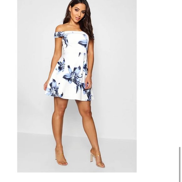 Boohoo Dresses & Skirts - SOLD Boohoo Floral Off The Shoulder Skater Dress